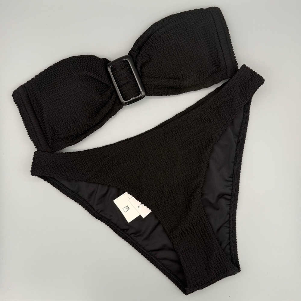 NWT Milly Margot Textured Bandeau Bikini Set, in Solid Black